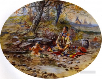 お風呂 1899年 チャールズ・マリオン・ラッセル Oil Paintings